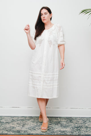 1970’s White Cotton Cutwork Floral Dress