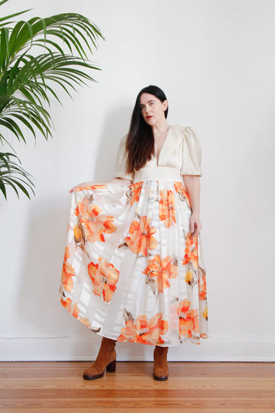 Vintage 1970's Pure Silk Floral Maxi Dress