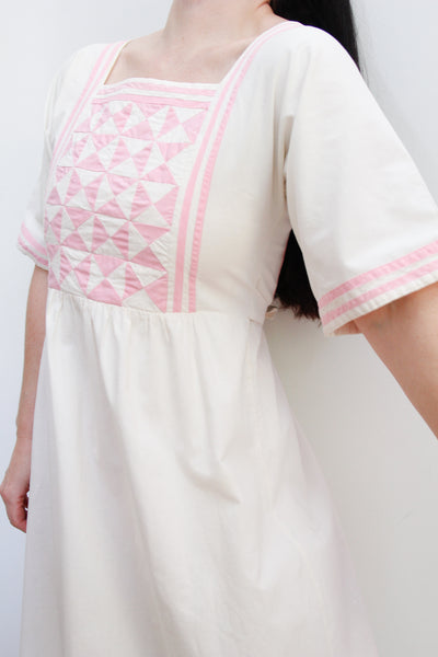 1970's Vintage Patchwork Cotton Prairie Kaftan Mxi Dress
