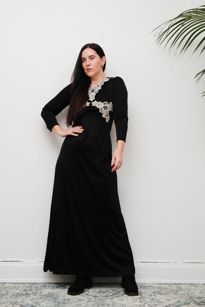 Vintage Black Velvet Lace Vera Mont Maxi Dress