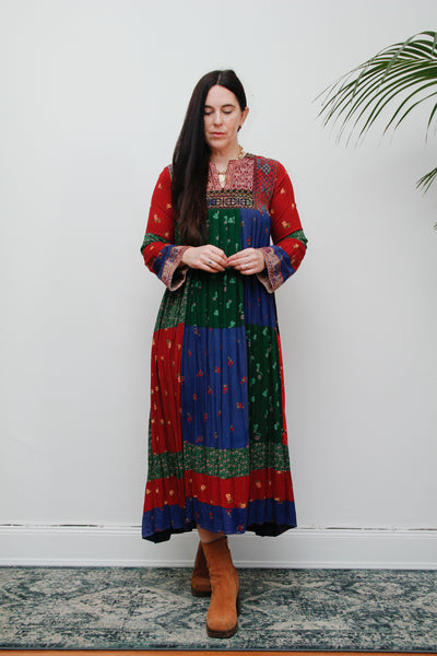 1970's Rare Floral Patchwork Afghan Dress