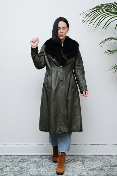 1970's Olive Green Afghan Penny Lane Leather Sheepskin Coat