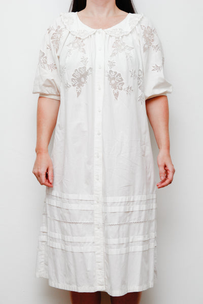 1970’s White Cotton Cutwork Floral Dress