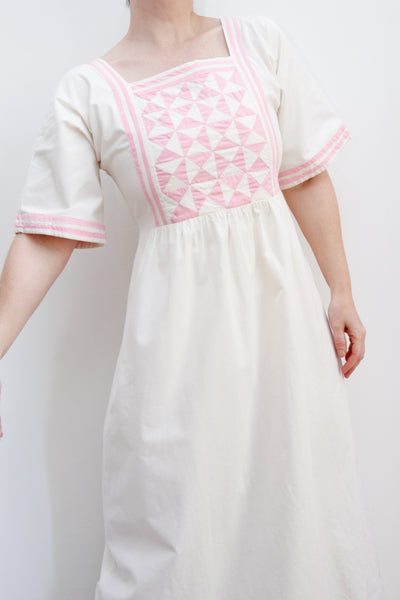 1970's Vintage Patchwork Cotton Prairie Kaftan Mxi Dress