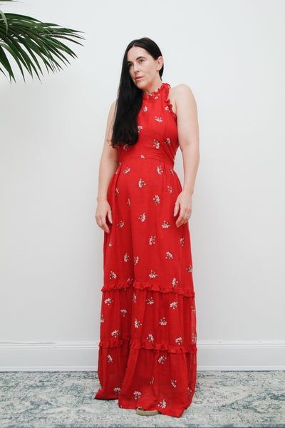 1970's Floral Halterneck Folklore Floral Maxi Dress