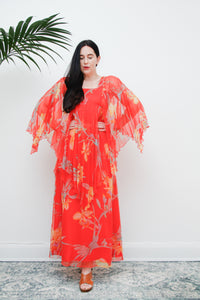 1970's Floral Pleated Accordion Kaftan Dress Rare