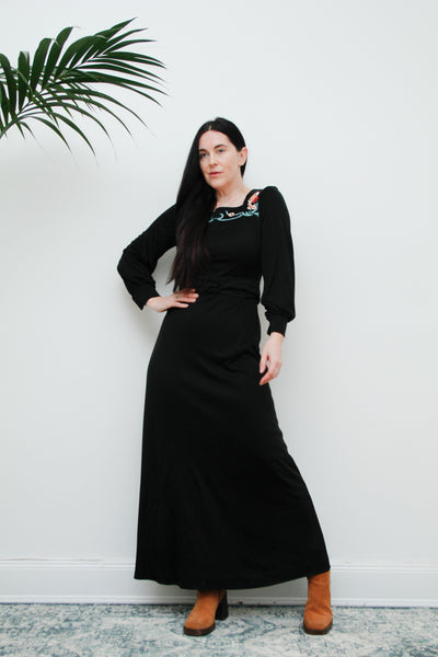 Vintage Black Floral Vera Mont Maxi Length Dress Rare