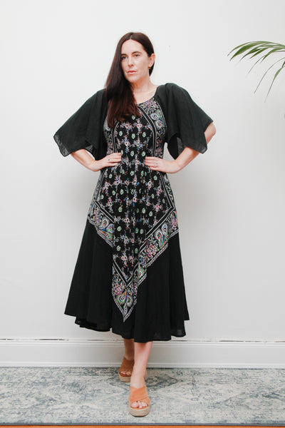 Rare 1970s Indian Cotton Maxi Dress – Bohemian Paisley Kaftan Style