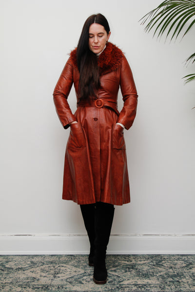 1970's Afghan Penny Lane Fur Collar Burnt Orange Leather Coat