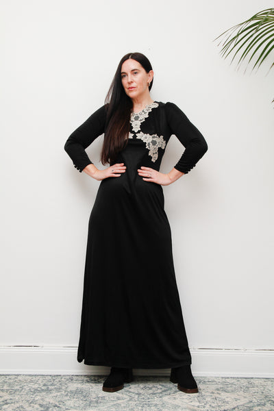 Vintage Black Velvet Lace Vera Mont Maxi Dress