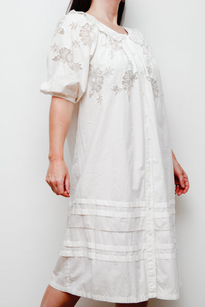 1970’s White Cotton Cutwork Floral Dress