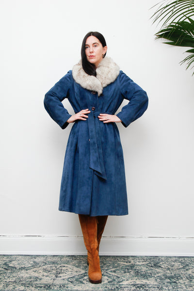 70's Silver Fox Fur Suede Trench Coat