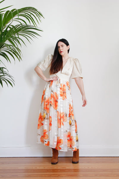 Vintage 1970's Pure Silk Floral Maxi Dress