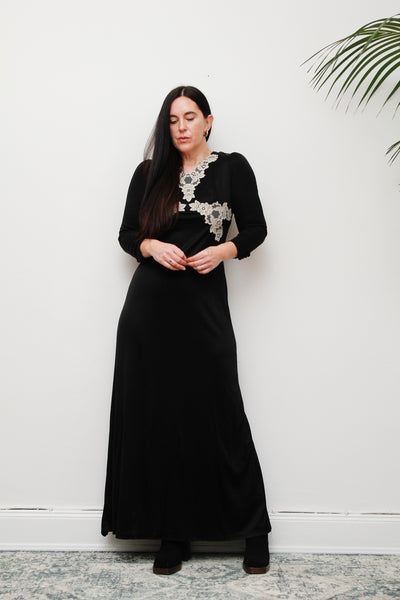 Vintage Black Velvet Lace Vera Mont Maxi Dress