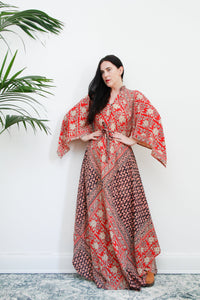 1970's Indian Cotton Block Fabric Kaftan Maxi Dress