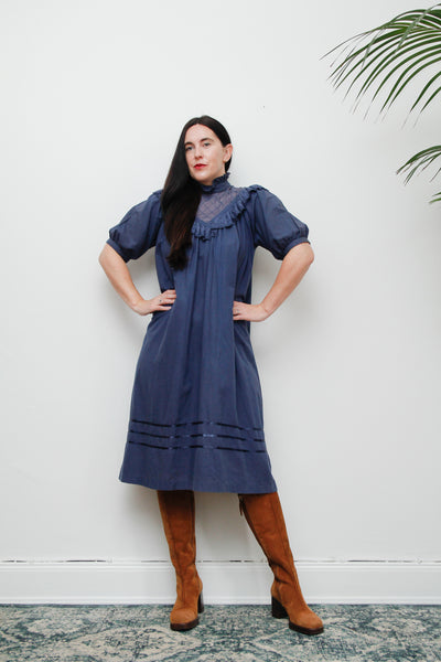 1970's Prairie Victorian Cotton Smock Dress