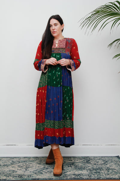 1970's Rare Floral Patchwork Afghan Dress