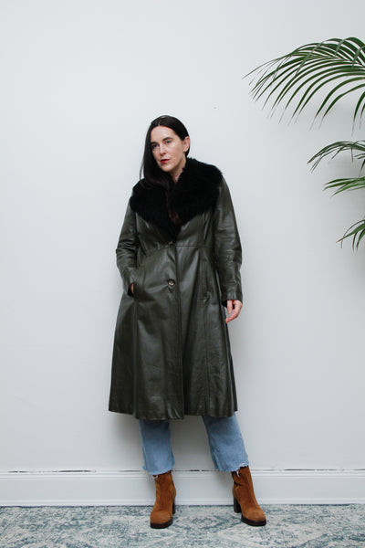 1970's Olive Green Afghan Penny Lane Leather Sheepskin Coat