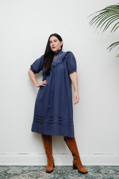 1970's Prairie Victorian Cotton Smock Dress