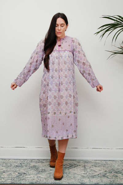 1970's Purple Indian Cotton Gauze Midi Dress