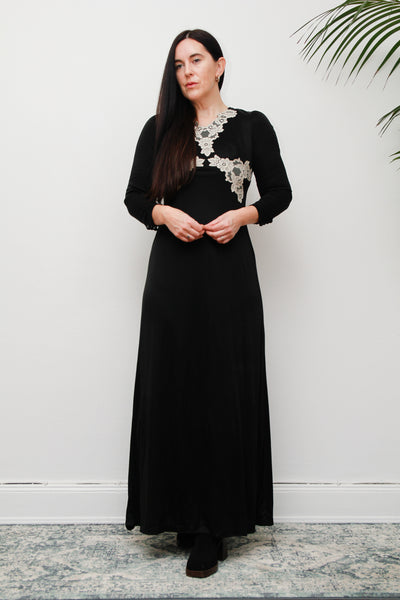 Vintage Black Velvet Lace Vera Mont Maxi Dress