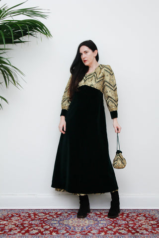 Vintage Green Velvet Gold Brocade Dress
