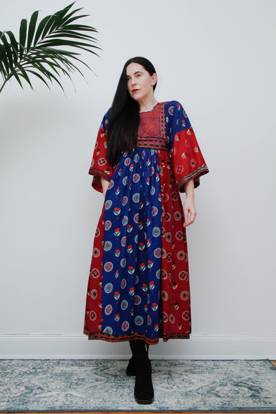 Vintage Floral Afghan Cotton Kaftan Maxi Dress