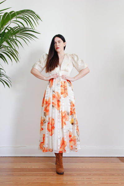 Vintage 1970's Pure Silk Floral Maxi Dress