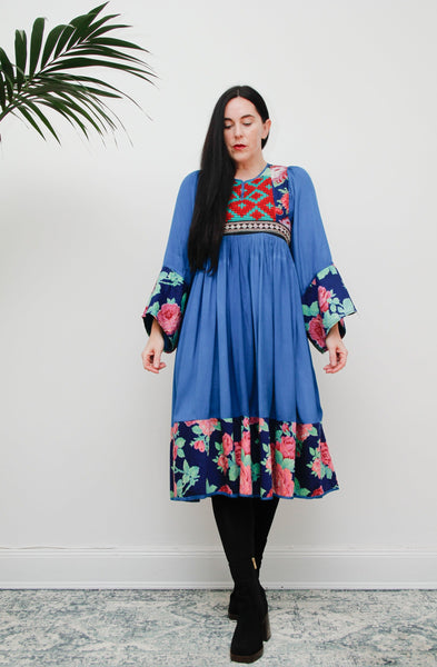 Vintage Floral Afghan Cotton Kaftan Maxi Dress