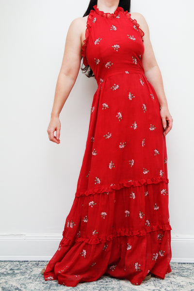 1970's Floral Halterneck Folklore Floral Maxi Dress