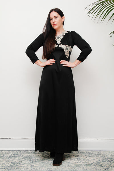 Vintage Black Velvet Lace Vera Mont Maxi Dress