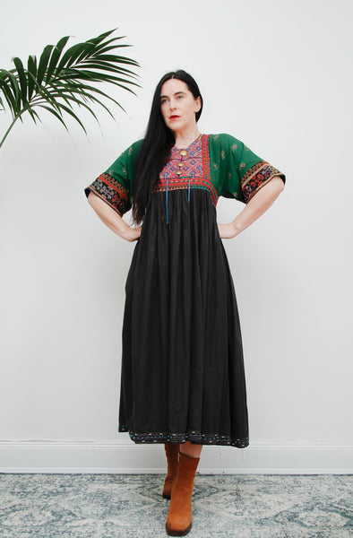 Vintage 1970's Rare Floral Embroidered Afghan Kaftan Dress