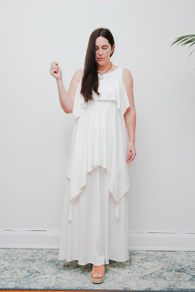 Ethereal 1970s Grecian White Maxi Dress – Vintage John Charles