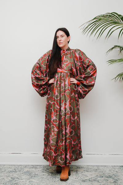 Vintage 1970's Decorative Floral Billowing Maxi Dress