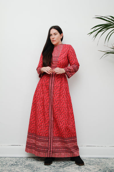 Vintage Pink Indian Cotton Floral Maxi Dress