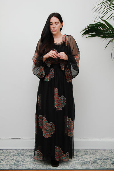 Vintage 1970's Floral Paisley Maxi Dress