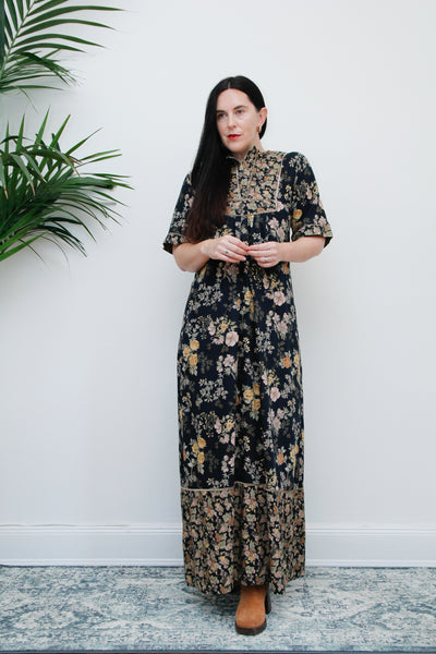 Vintage Floral Kaftan Sleeve Prairie Cotton Maxi