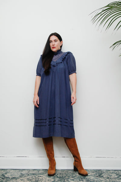 1970's Prairie Victorian Cotton Smock Dress