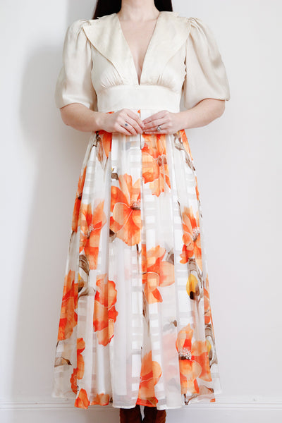 Vintage 1970's Pure Silk Floral Maxi Dress