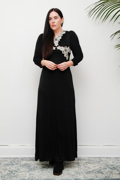 Vintage Black Velvet Lace Vera Mont Maxi Dress