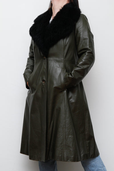 1970's Olive Green Afghan Penny Lane Leather Sheepskin Coat