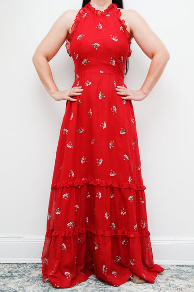 1970's Floral Halterneck Folklore Floral Maxi Dress