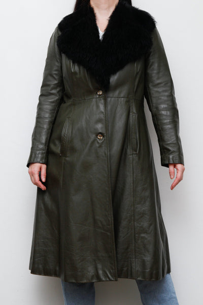 1970's Olive Green Afghan Penny Lane Leather Sheepskin Coat