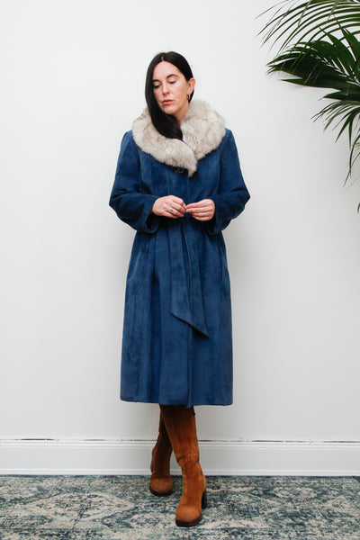 70's Silver Fox Fur Suede Trench Coat