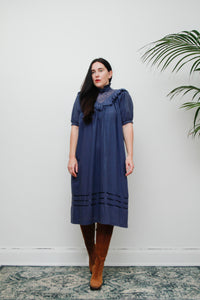 1970's Prairie Victorian Cotton Smock Dress