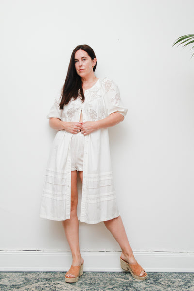 1970’s White Cotton Cutwork Floral Dress