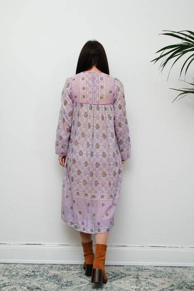 1970's Purple Indian Cotton Gauze Midi Dress