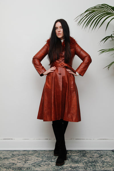 1970's Afghan Penny Lane Fur Collar Burnt Orange Leather Coat