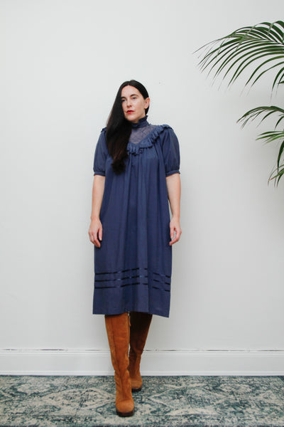 1970's Prairie Victorian Cotton Smock Dress