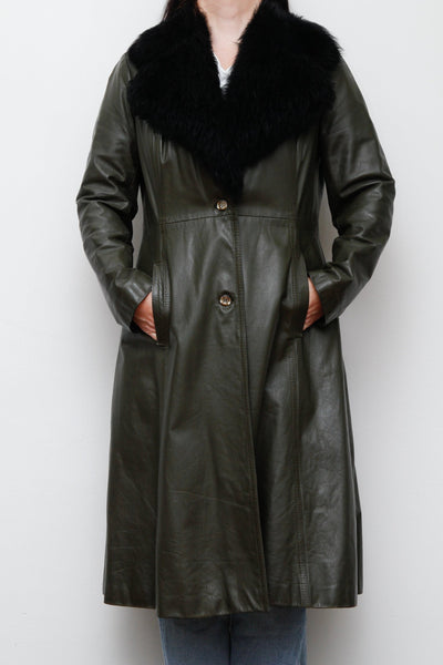 1970's Olive Green Afghan Penny Lane Leather Sheepskin Coat